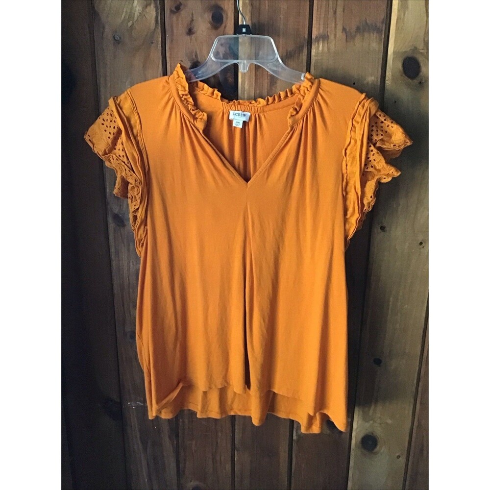 J Crew Orange Top Size 2X Lacy Cape Sleeves V Neck Re-Imagined